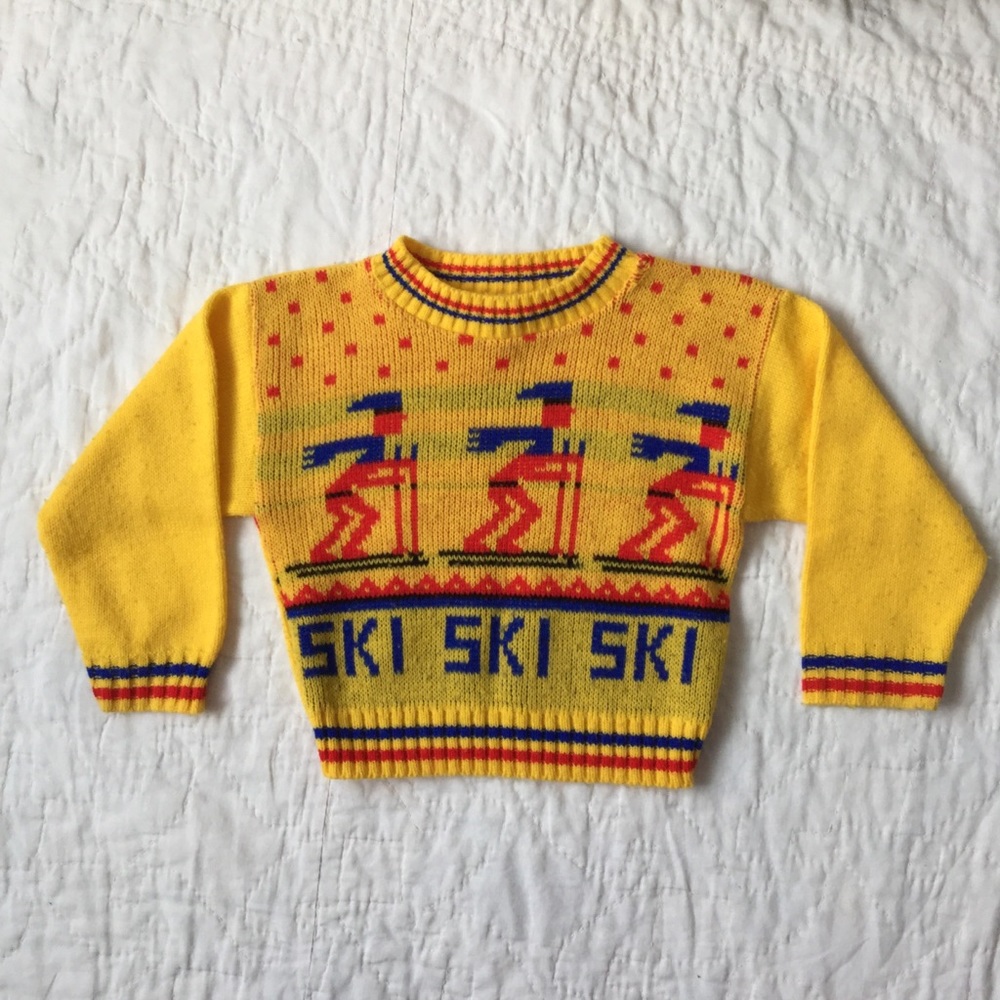 Vintage Toddler Ski Sweater Yellow 2t